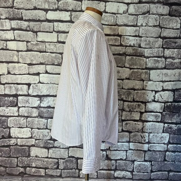 Lauren Ralph Lauren White & Black Pinstripe Non Iron Blouse Size XL - Picture 7 of 8